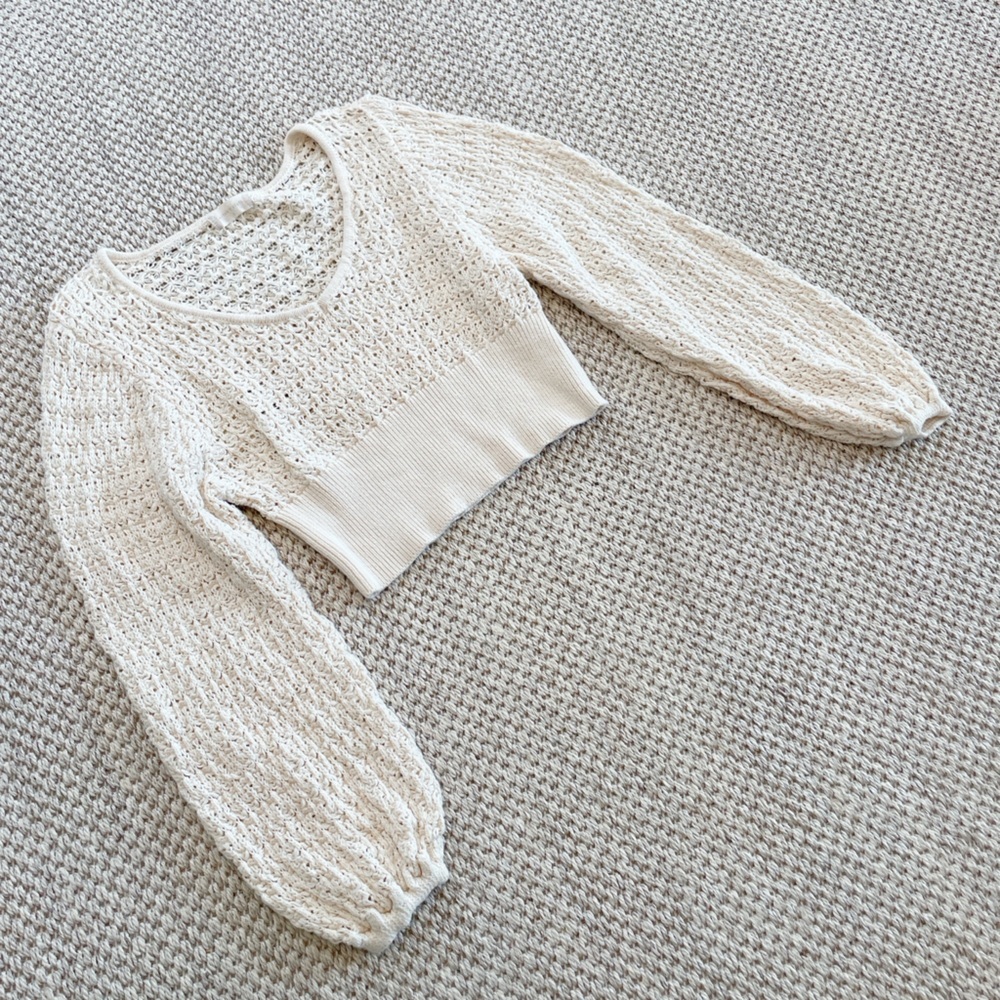 Altar'd State Cream Cropped Knit Sweater